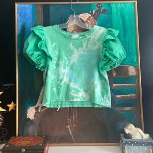 Industry Women's Green Ruffle Sleeve Upcycled Tie-Dye Top Medium